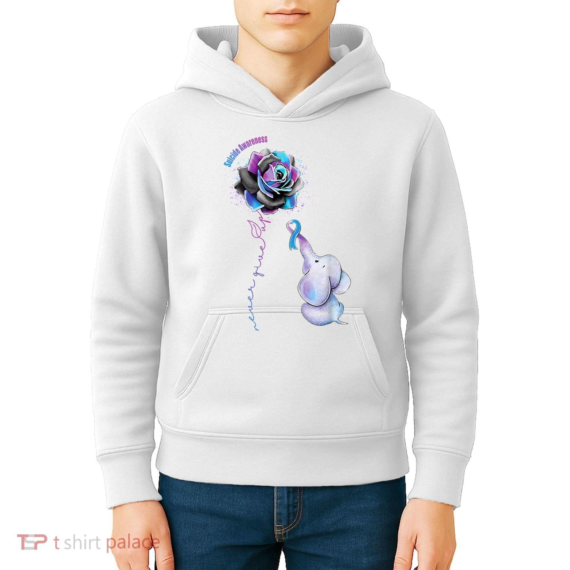 Suicide Awareness Never Give Up Elephant Kids Hoodie