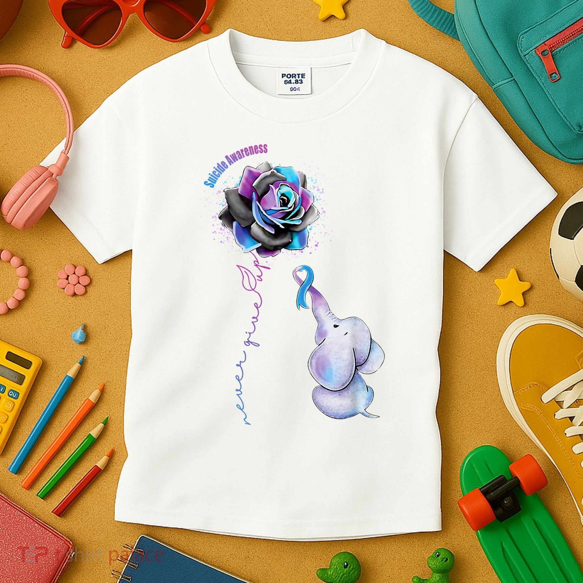Suicide Awareness Never Give Up Elephant Kids T-Shirt