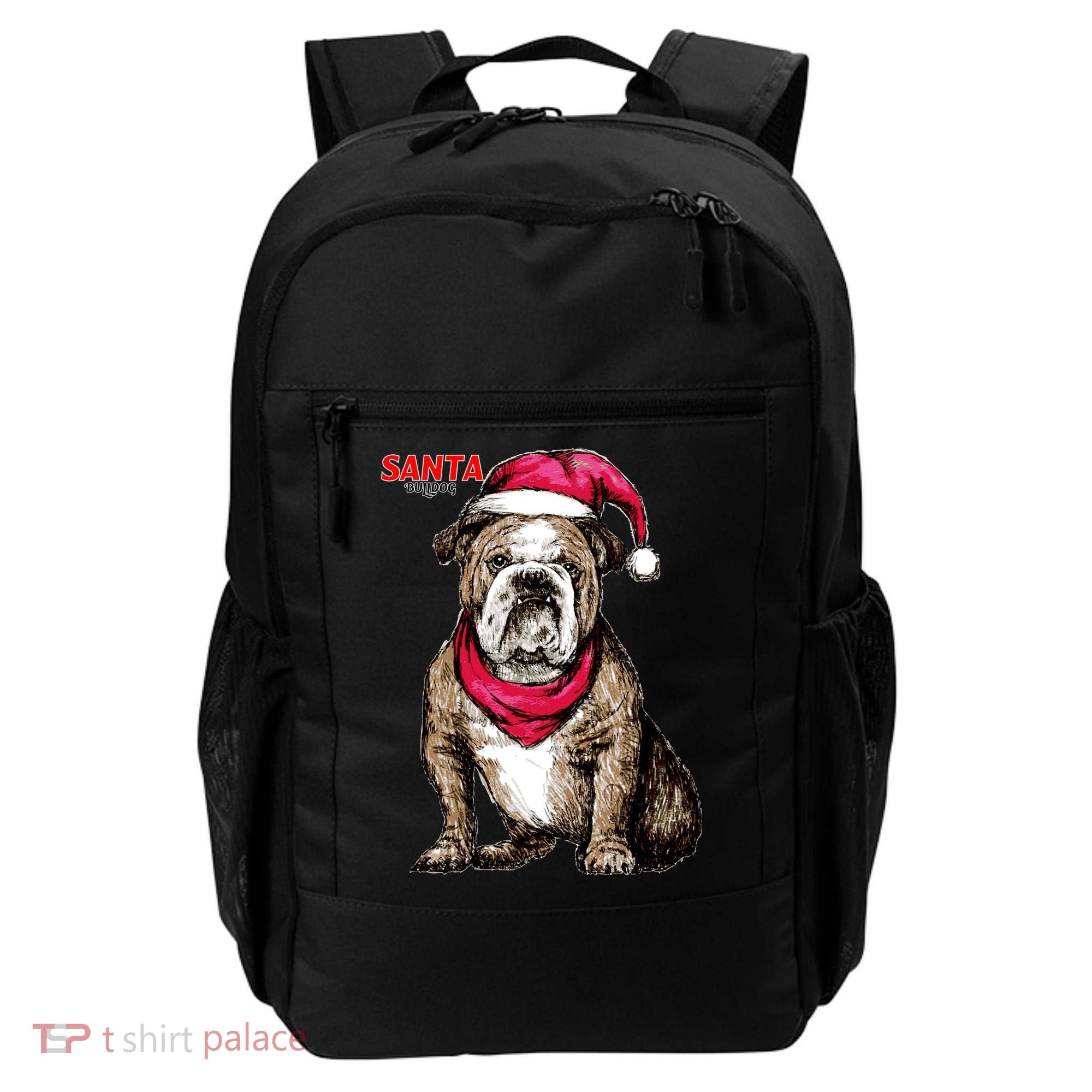 Santa Bulldog Christmas Hat Backpack
