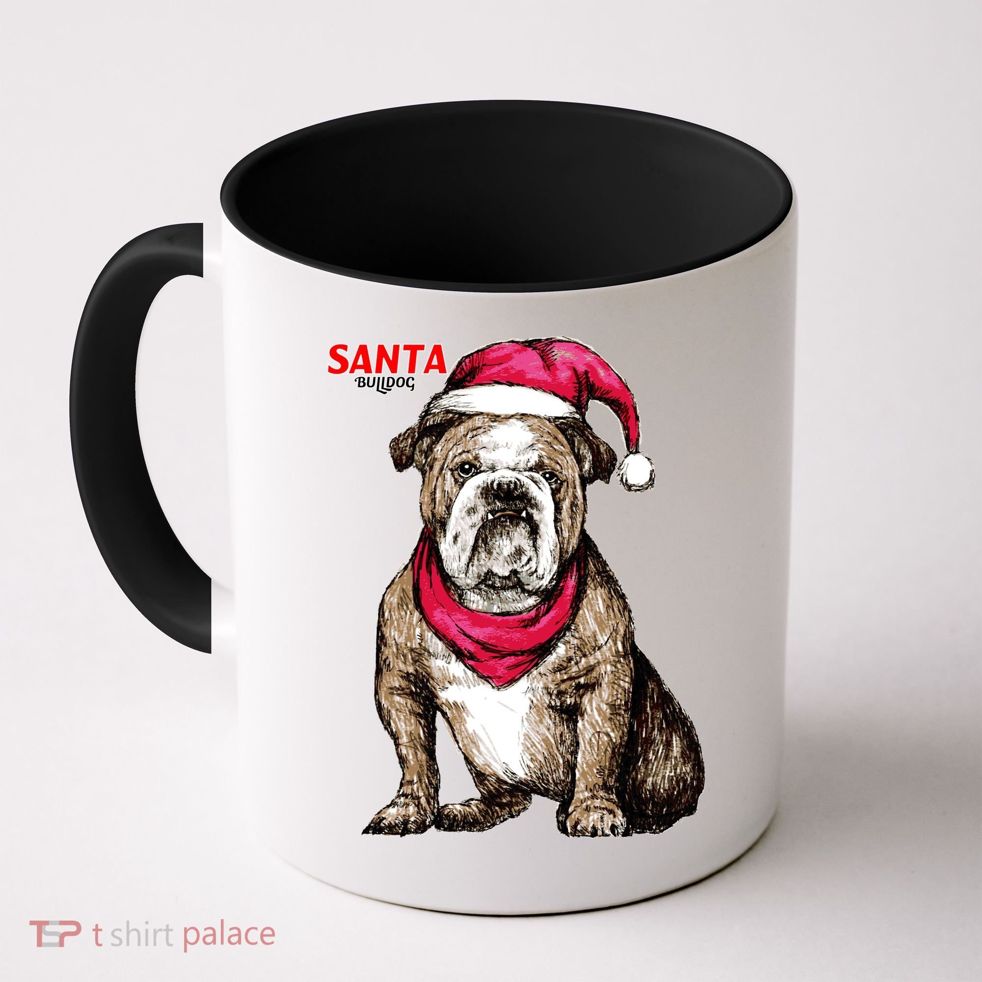 Santa Bulldog Christmas Hat Coffee Mug