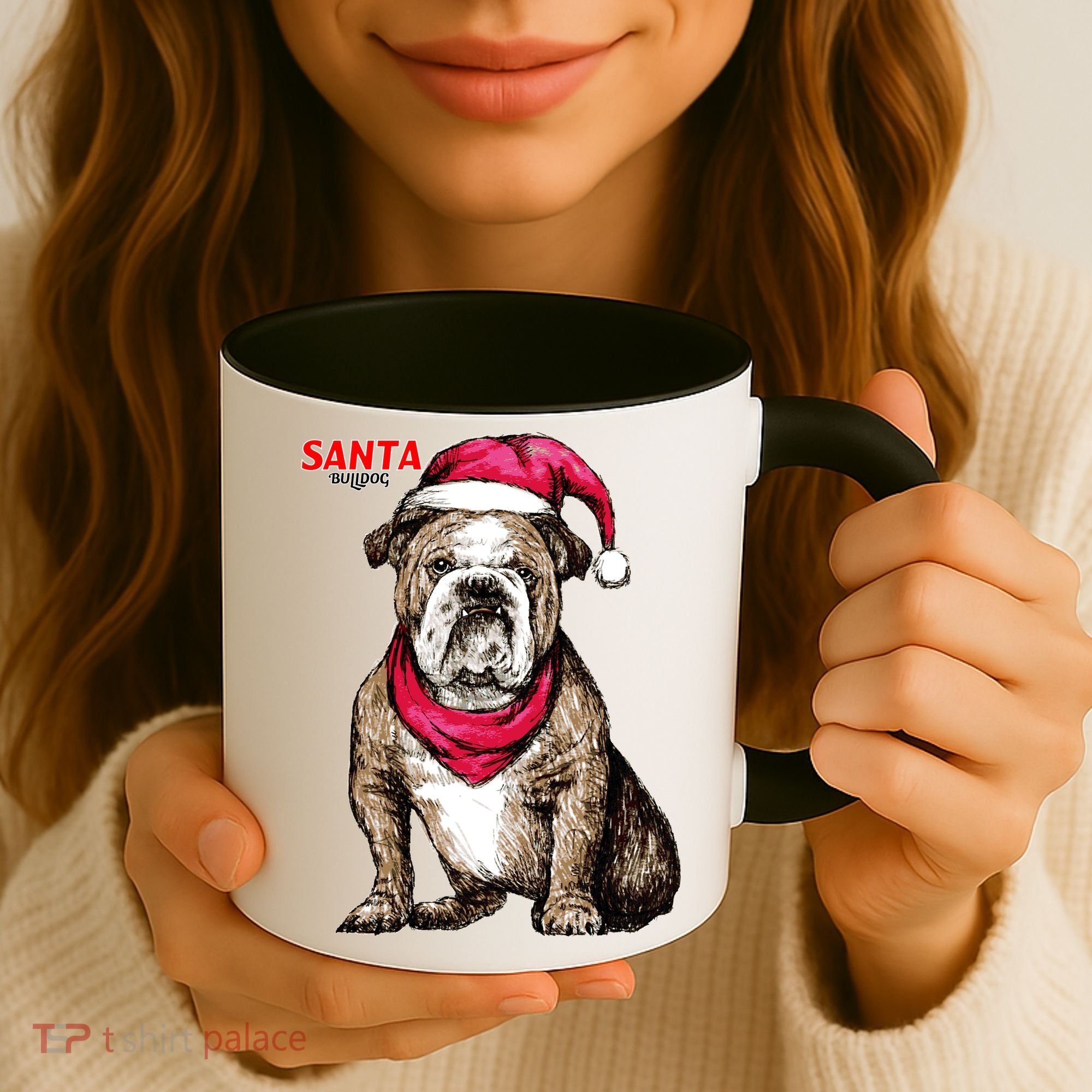Santa Bulldog Christmas Hat Coffee Mug