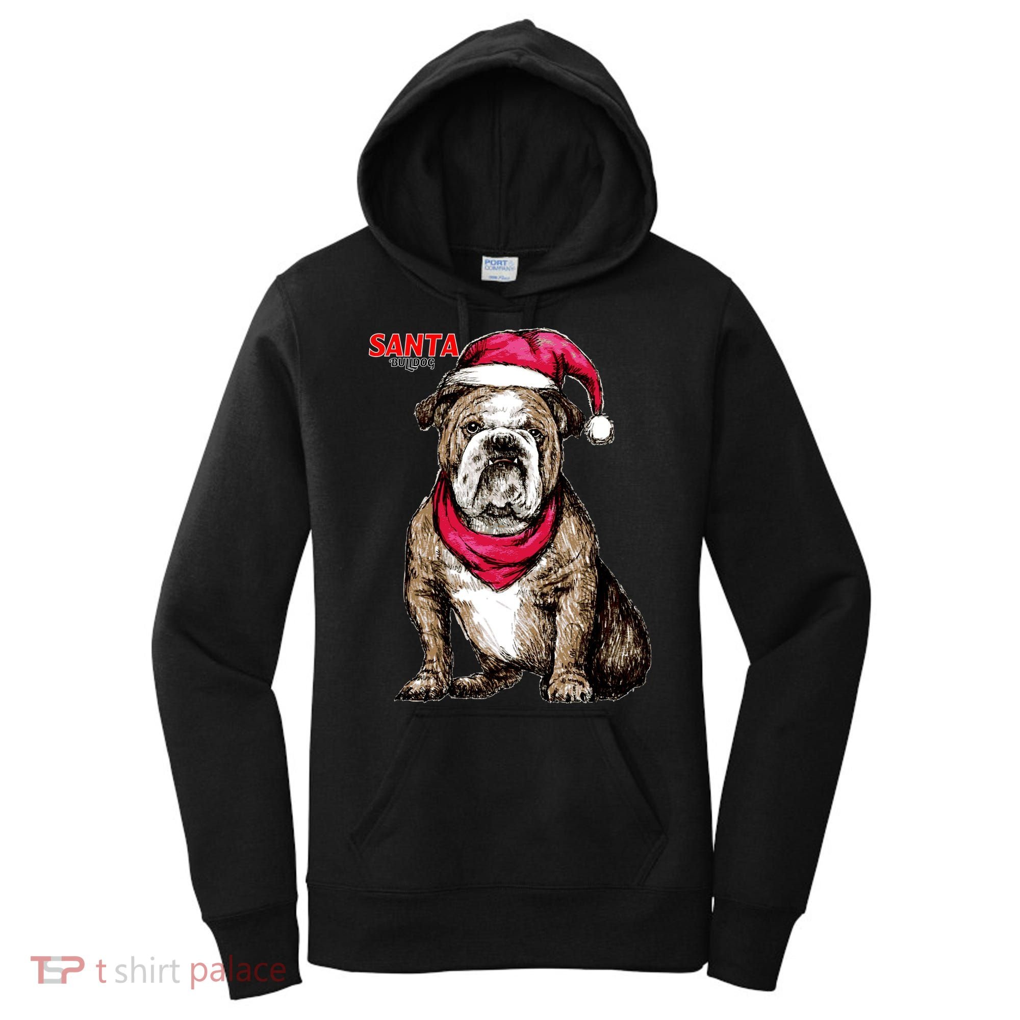 Santa Bulldog Christmas Hat Women's Hoodie