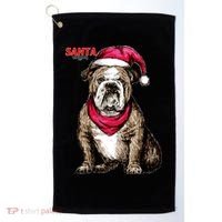 Santa Bulldog Christmas Hat Golf Towel thumb 0