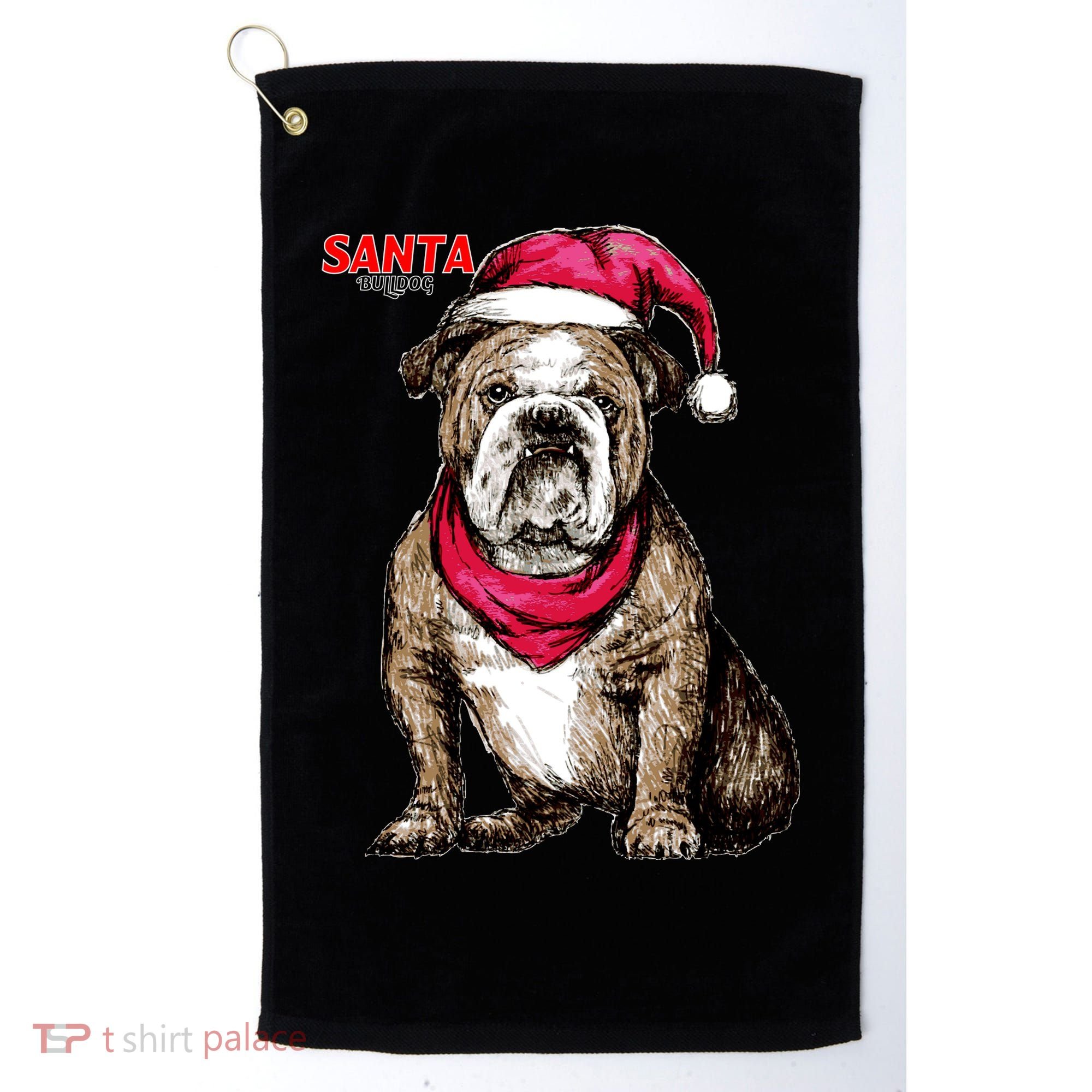 Santa Bulldog Christmas Hat Golf Towel