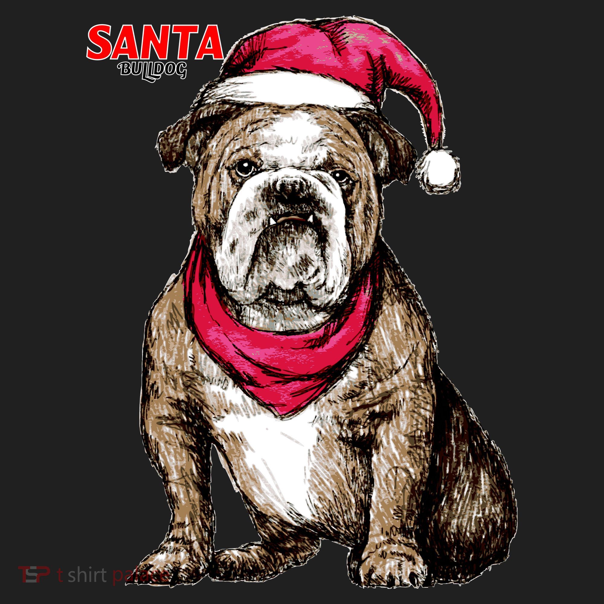 Santa Bulldog Christmas Hat Golf Towel