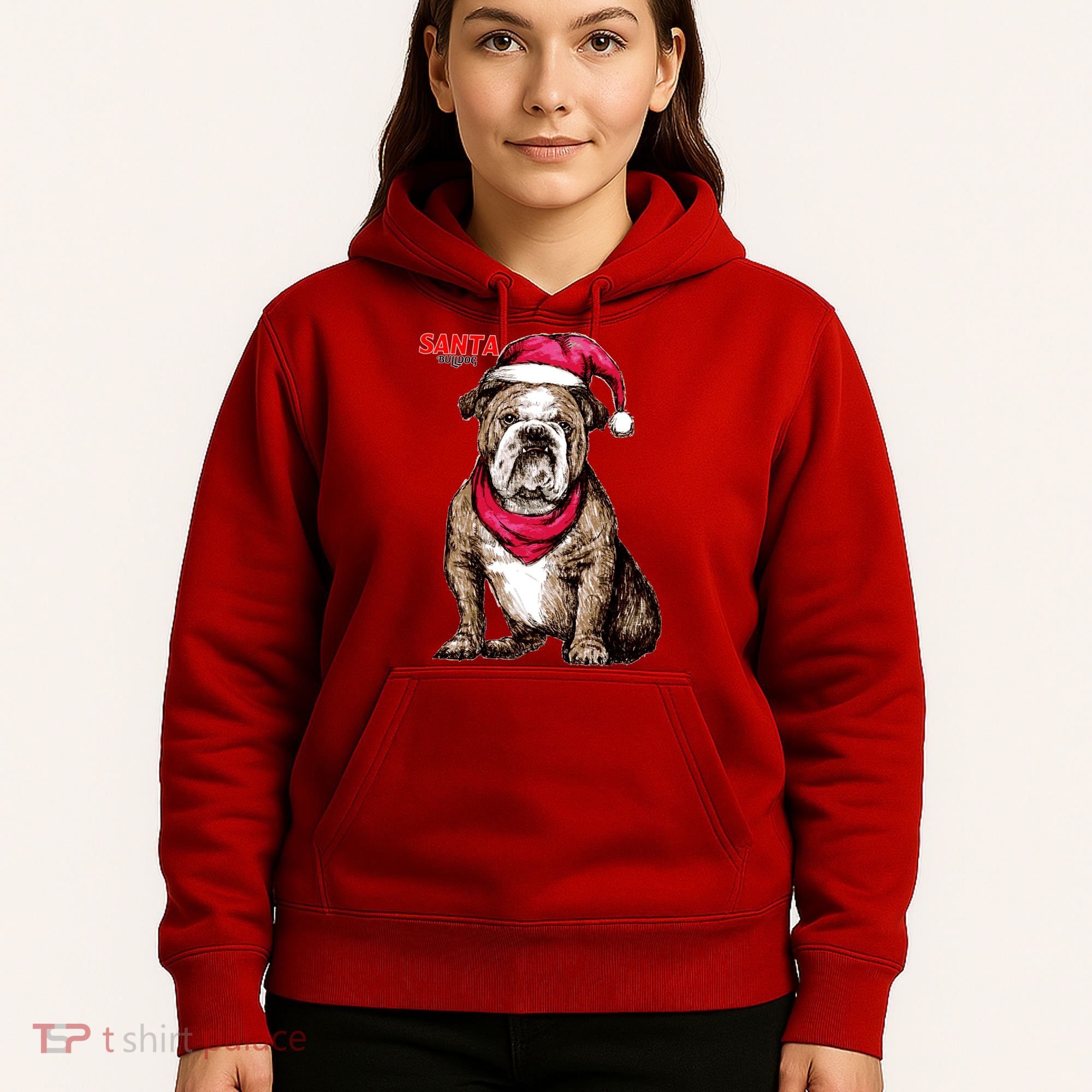 Santa Bulldog Christmas Hat Hoodie
