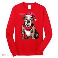 Santa Bulldog Christmas Hat Long Sleeve Shirt thumb 0