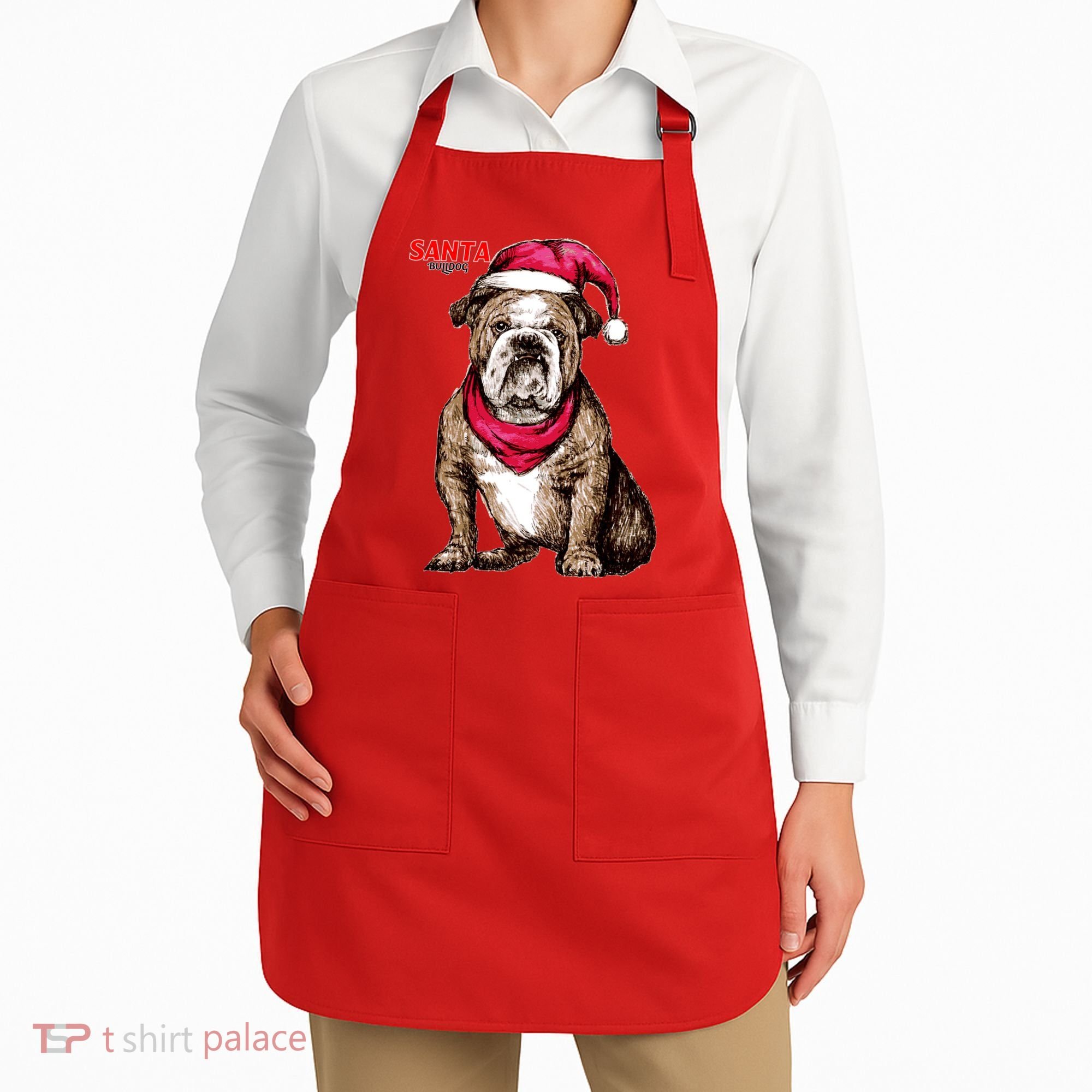 Santa Bulldog Christmas Hat Apron