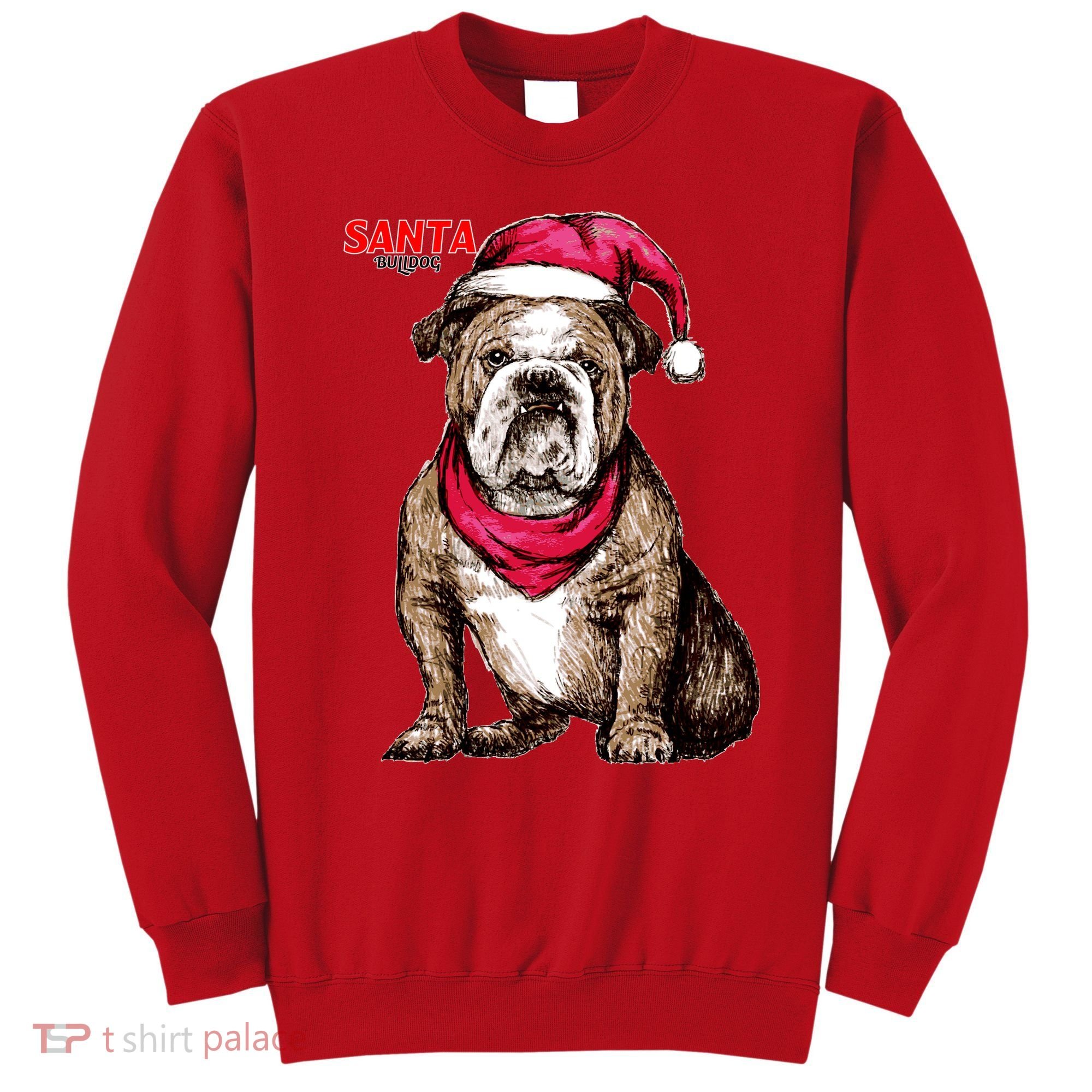 Santa Bulldog Christmas Hat Sweatshirt