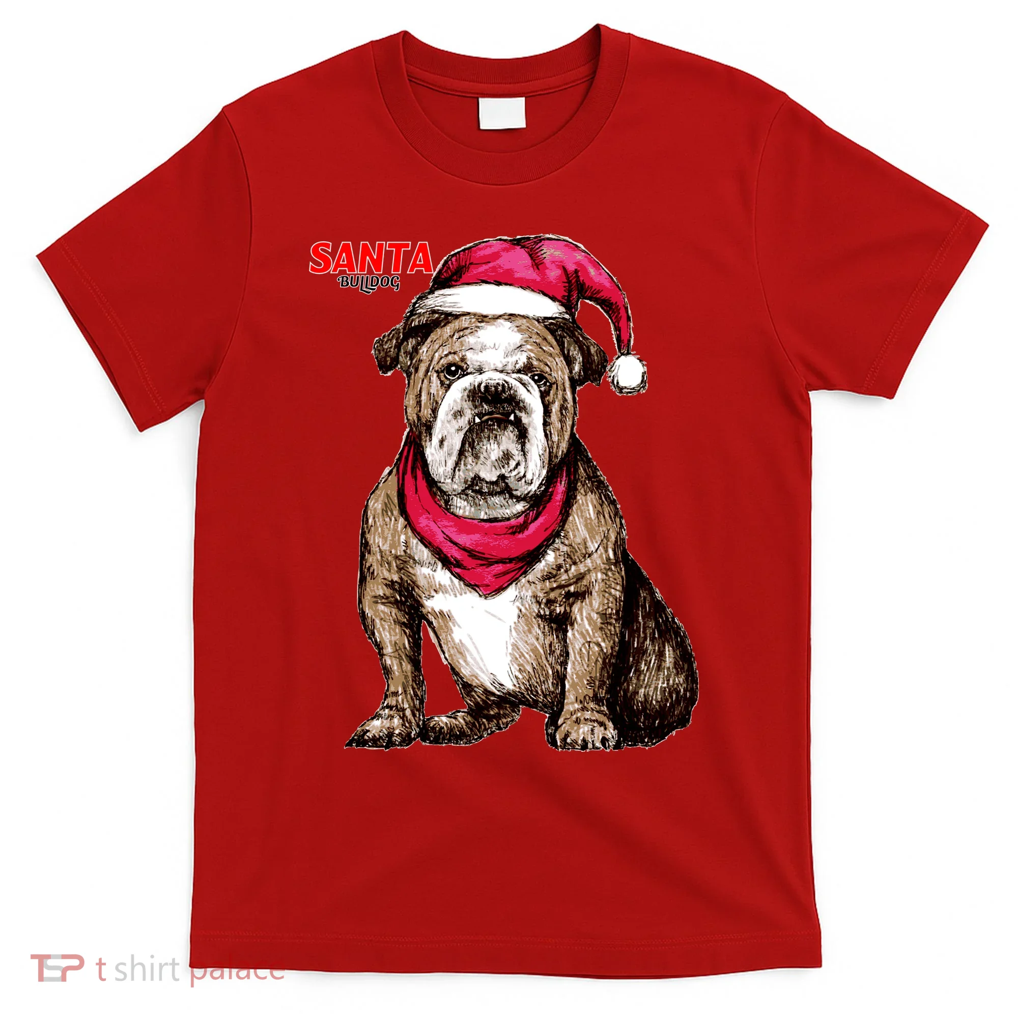 Santa Bulldog Christmas Hat T-Shirt
