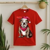 Santa Bulldog Christmas Hat T-Shirt thumb 2