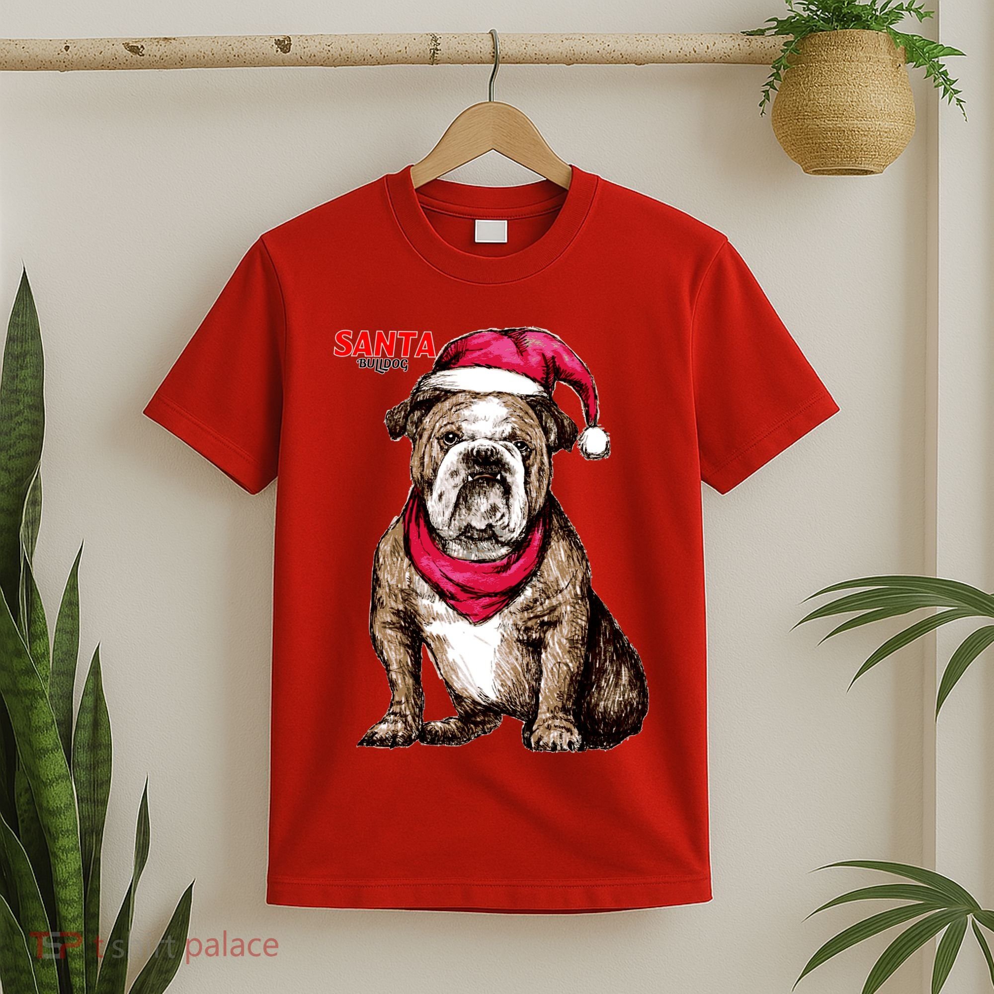 Santa Bulldog Christmas Hat T-Shirt