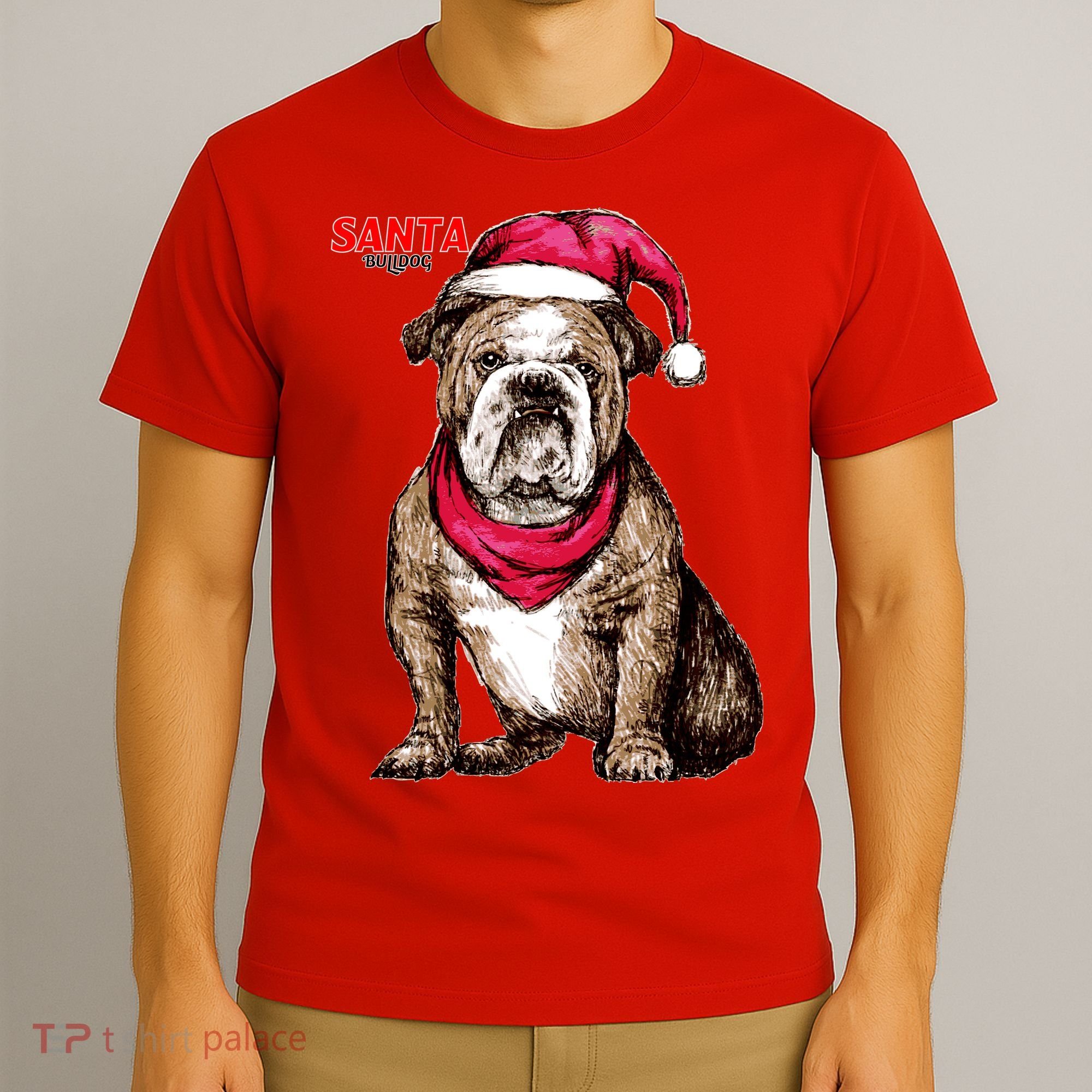 Santa Bulldog Christmas Hat T-Shirt