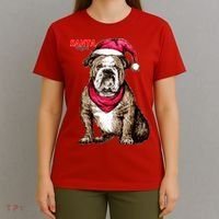 Santa Bulldog Christmas Hat T-Shirt thumb 4