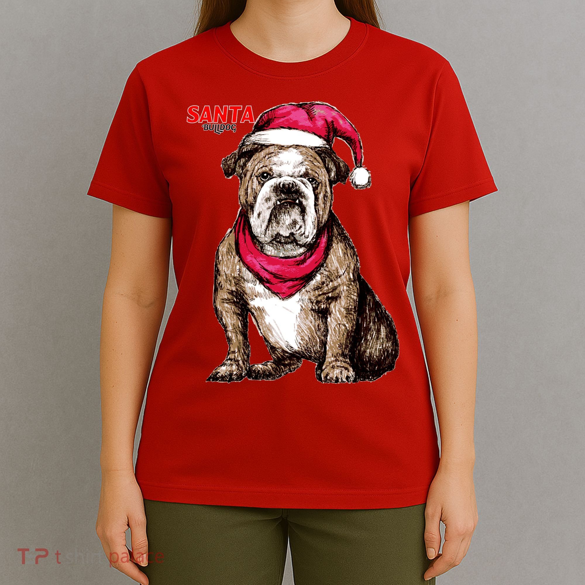 Santa Bulldog Christmas Hat T-Shirt
