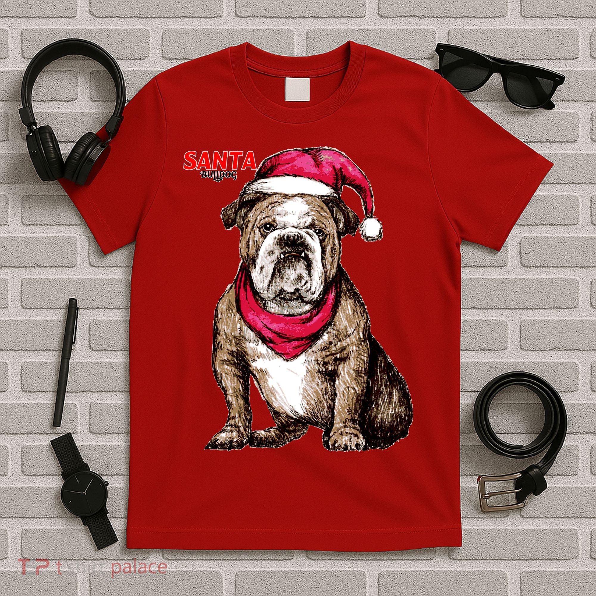 Santa Bulldog Christmas Hat T-Shirt