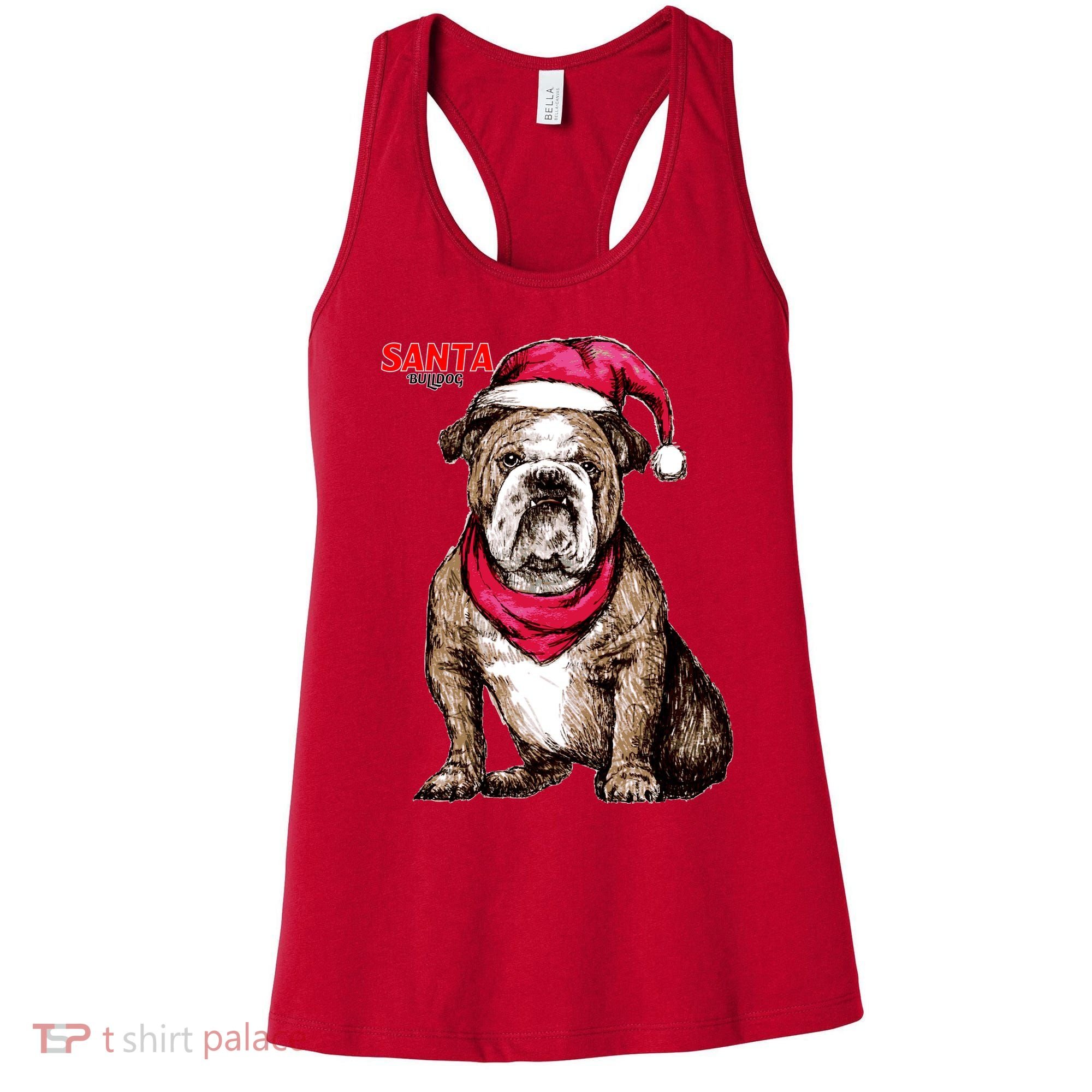 Santa Bulldog Christmas Hat Women's Tank Top
