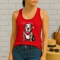 Santa Bulldog Christmas Hat Women's Tank Top thumb 2