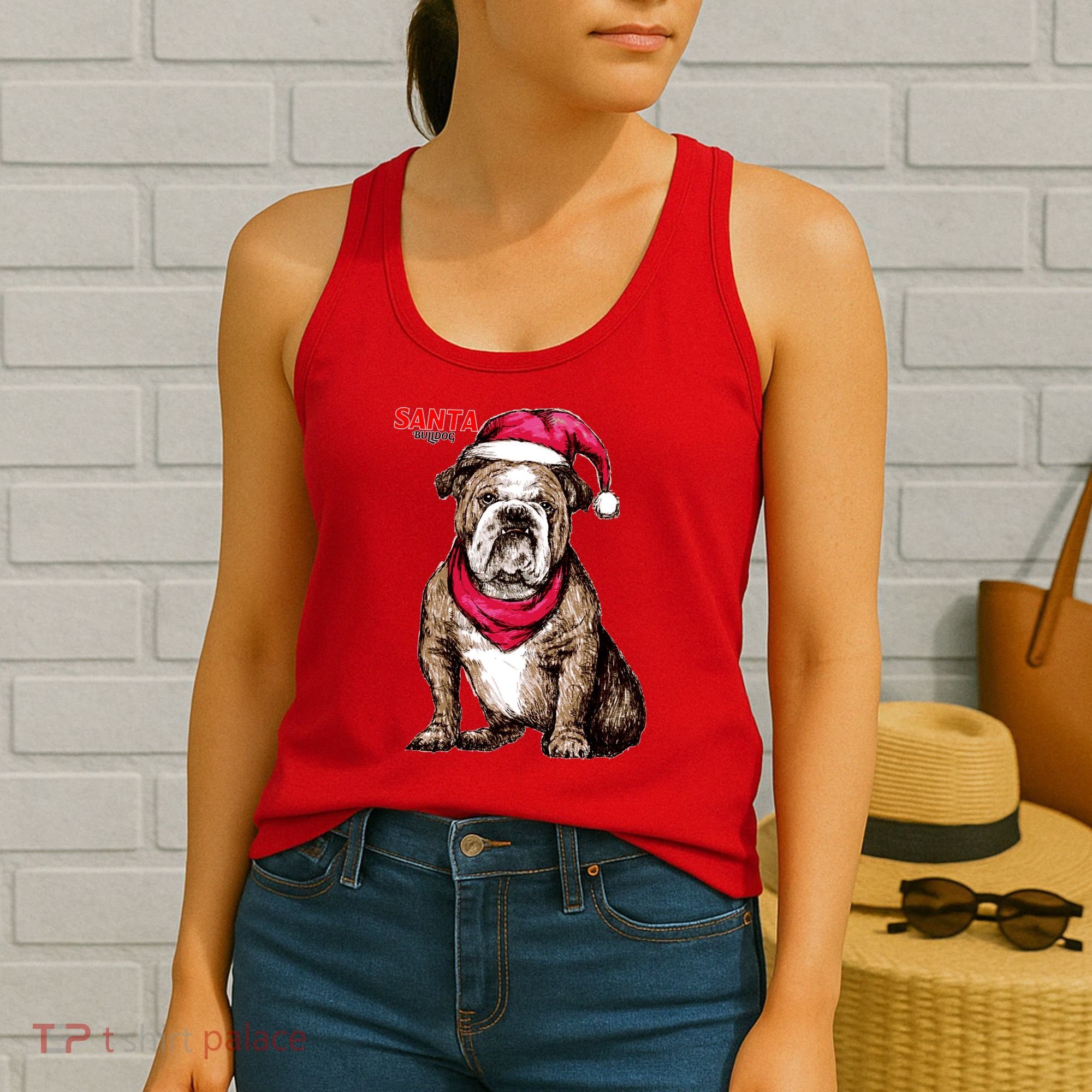 Santa Bulldog Christmas Hat Women's Tank Top