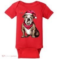 Santa Bulldog Christmas Hat Baby Bodysuit thumb 0