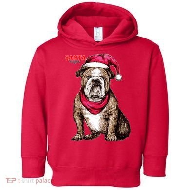 Santa Bulldog Christmas Hat Toddler Hoodie