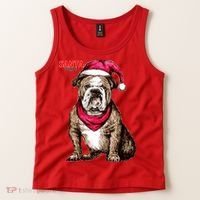 Santa Bulldog Christmas Hat Tank Top thumb 2