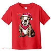 Santa Bulldog Christmas Hat Toddler T-Shirt thumb 0