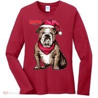 Santa Bulldog Christmas Hat Women's Long Sleeve Shirt thumb 0