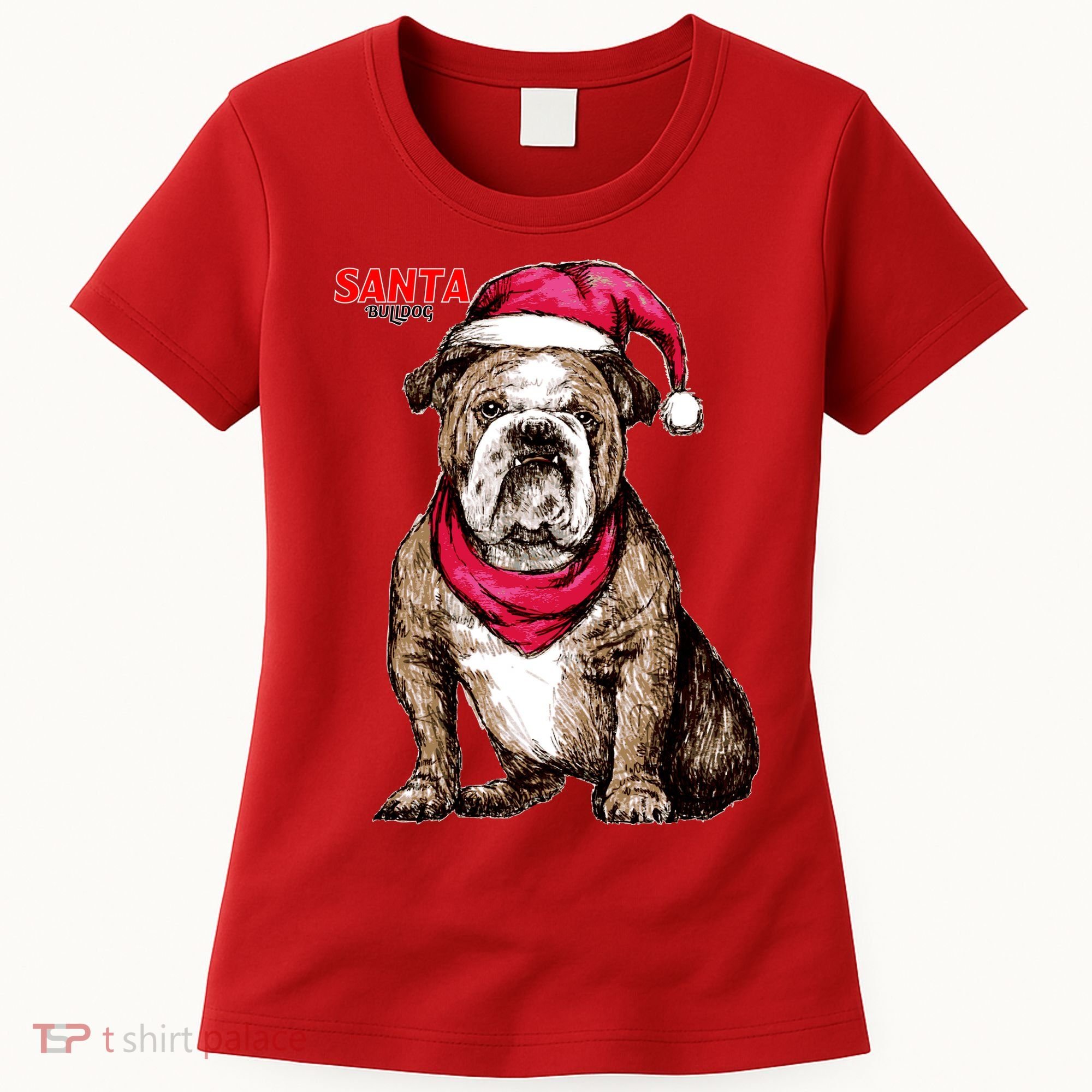 Santa Bulldog Christmas Hat Women's T-Shirt