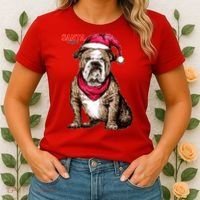 Santa Bulldog Christmas Hat Women's T-Shirt thumb 2