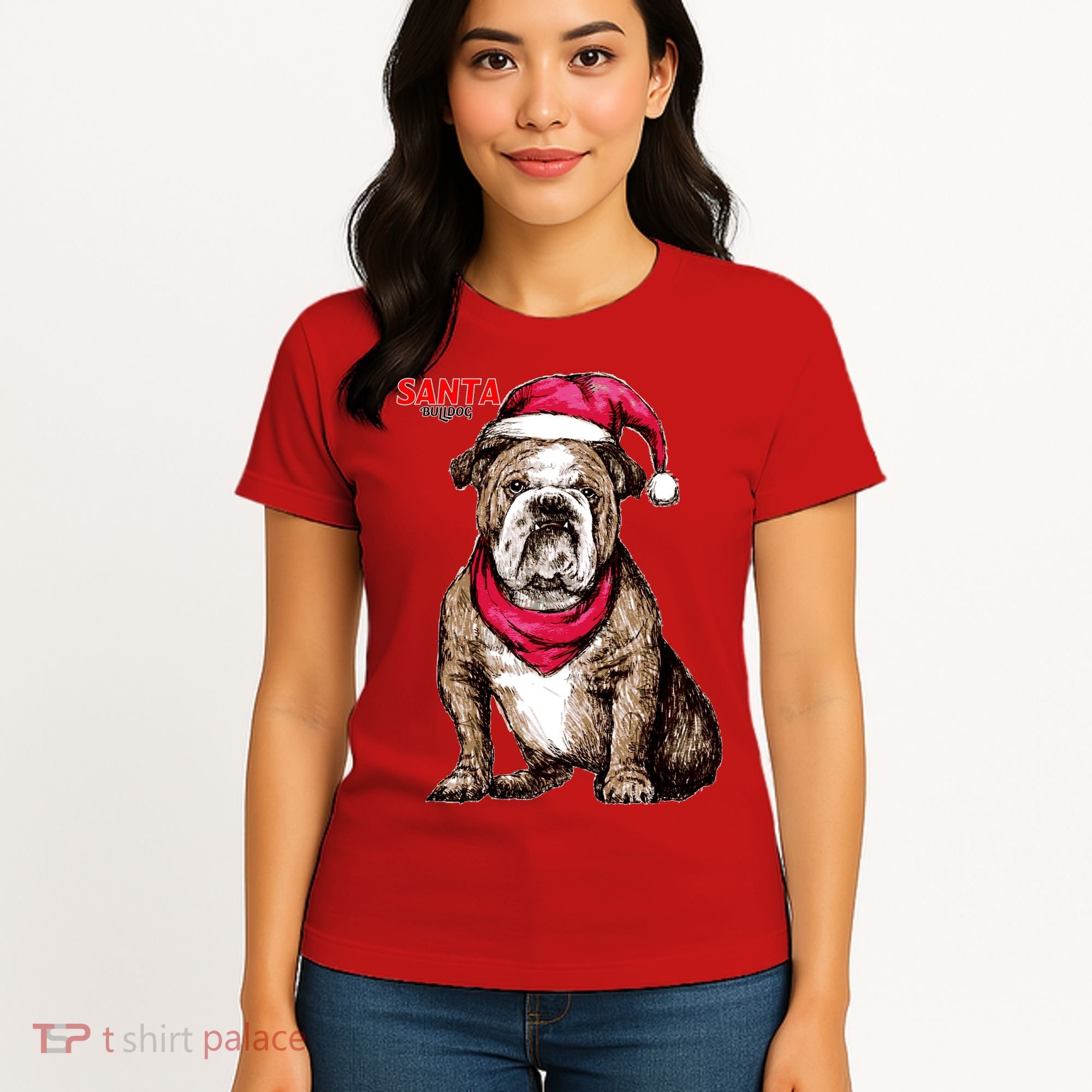 Santa Bulldog Christmas Hat Women's T-Shirt