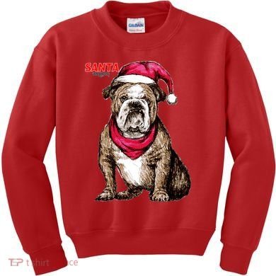 Santa Bulldog Christmas Hat Kids Sweatshirt