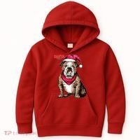 Santa Bulldog Christmas Hat Kids Hoodie thumb 0