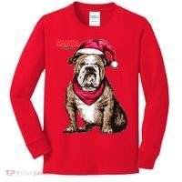 Santa Bulldog Christmas Hat Kids Long Sleeve Shirt thumb 0