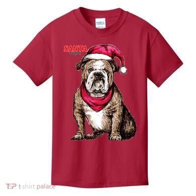 Santa Bulldog Christmas Hat Kids T-Shirt