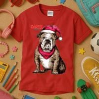 Santa Bulldog Christmas Hat Kids T-Shirt thumb 3