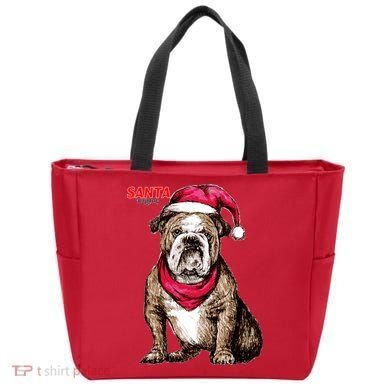Santa Bulldog Christmas Hat Tote Bag