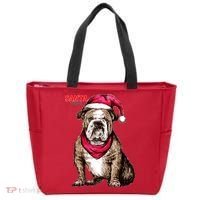 Santa Bulldog Christmas Hat Tote Bag thumb 0
