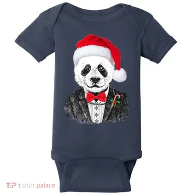Santa Claus Panda Bear Baby Bodysuit