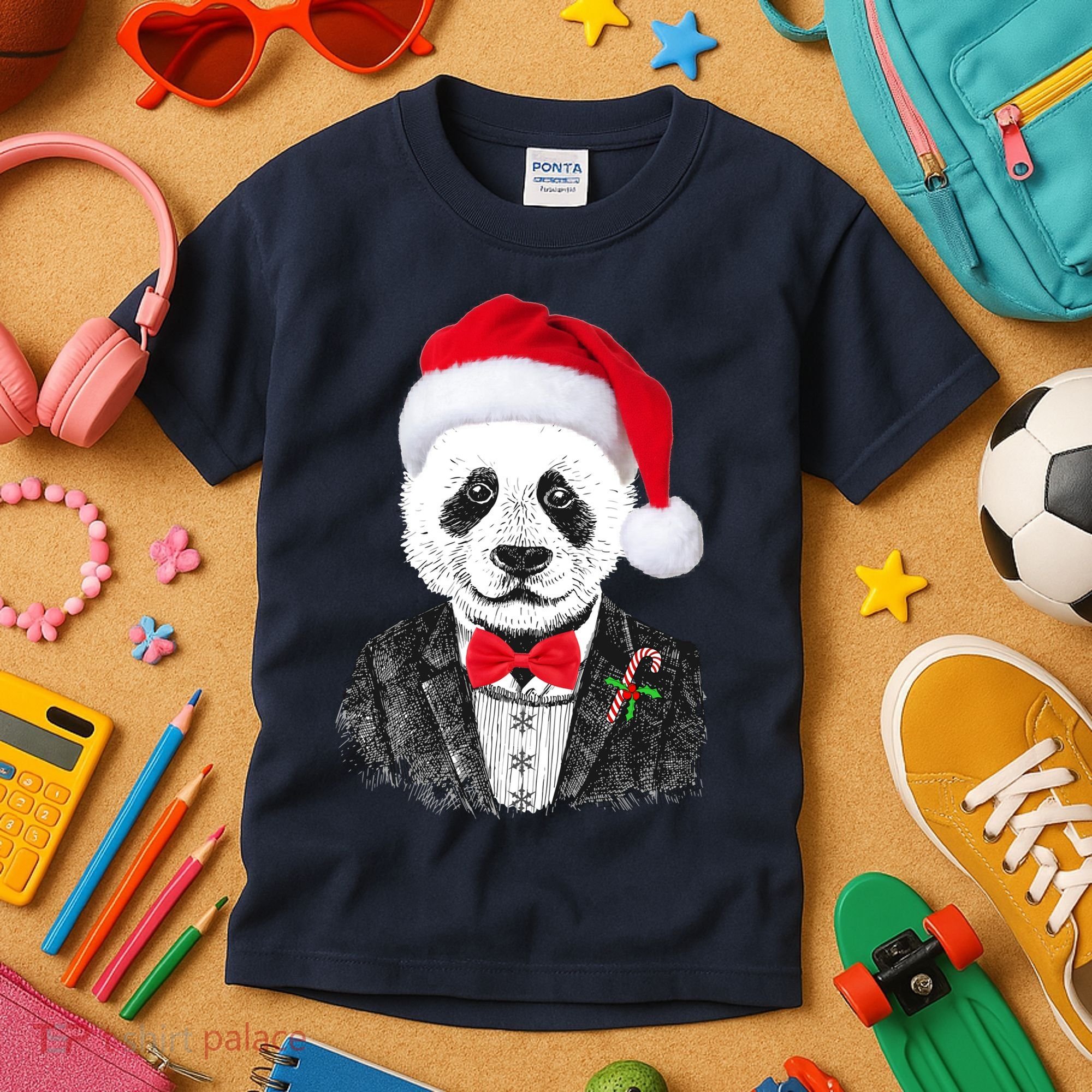 Santa Claus Panda Bear Kids T-Shirt