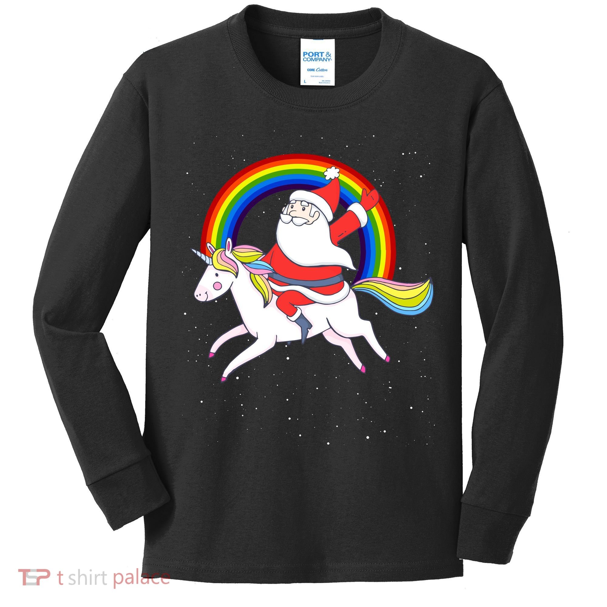 Santa Claus Unicorn Christmas Magic Kids Long Sleeve Shirt