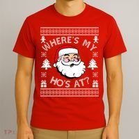 Santa Claus Where's My Ho's At? Funny Ugly Christmas T-Shirt thumb 3
