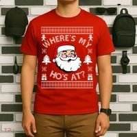 Santa Claus Where's My Ho's At? Funny Ugly Christmas T-Shirt thumb 6