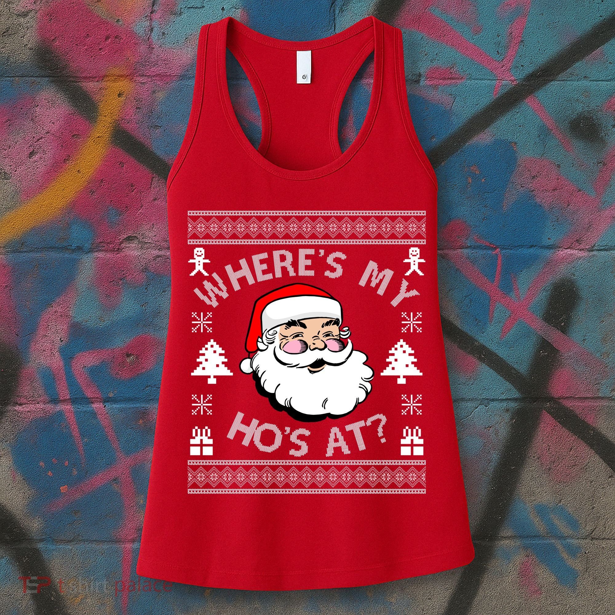 Santa Claus Where's My Ho's At? Funny Ugly Christmas Women's Tank Top