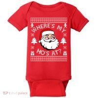 Santa Claus Where's My Ho's At? Funny Ugly Christmas Baby Bodysuit thumb 0