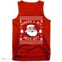Santa Claus Where's My Ho's At? Funny Ugly Christmas Tank Top thumb 0