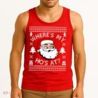 Santa Claus Where's My Ho's At? Funny Ugly Christmas Tank Top thumb 3