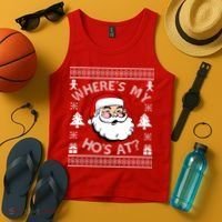Santa Claus Where's My Ho's At? Funny Ugly Christmas Tank Top thumb 4