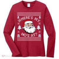 Santa Claus Where's My Ho's At? Funny Ugly Christmas Women's Long Sleeve Shirt thumb 0