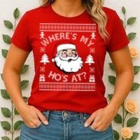 Santa Claus Where's My Ho's At? Funny Ugly Christmas Women's T-Shirt thumb 2